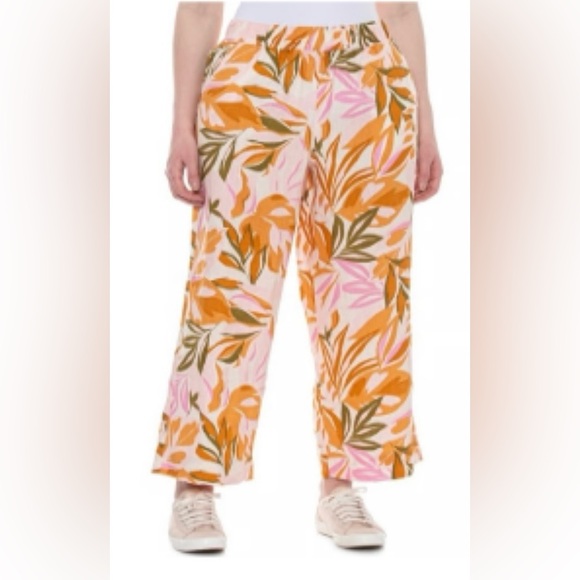 Women's C&C California Elastic Waist 100%
Linen Orange Floral Pants - Picture 1 of 8